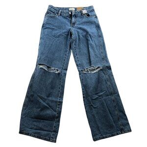 NWT Pacsun Womens Low Rise Baggy Jeans Size 24 Wide Leg Blue Denim Destroyed Y2K